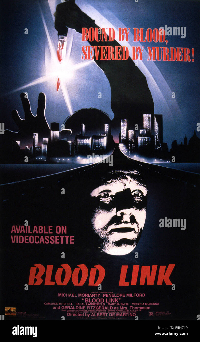 Blut-LINK, US-Plakat, Michael Moriarty, 1982. © Zadar Film/Courtesy Everett Collection Stockfoto