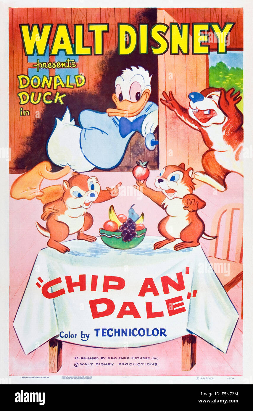 Donald Duck (hinten links), Chip, CHIP an ' DALE und Dale (vorne), 1947 Stockfoto
