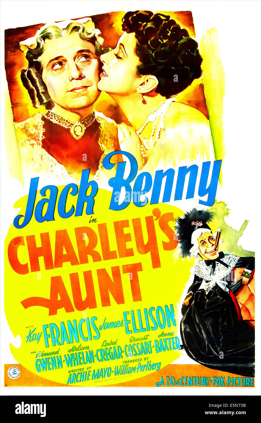 CHARLEYS Tante, US-Plakat, Jack Benny, Kay Francis, 1941 Stockfoto