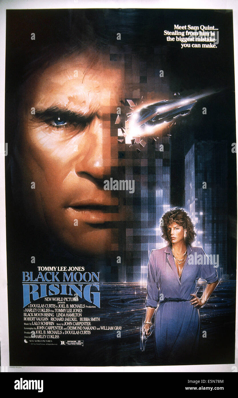 BLACK MOON RISING, US-Plakat, von links: Tommy Lee Jones, Linda Hamilton, 1986, © New World Pictures / Courtesy: Everett Stockfoto