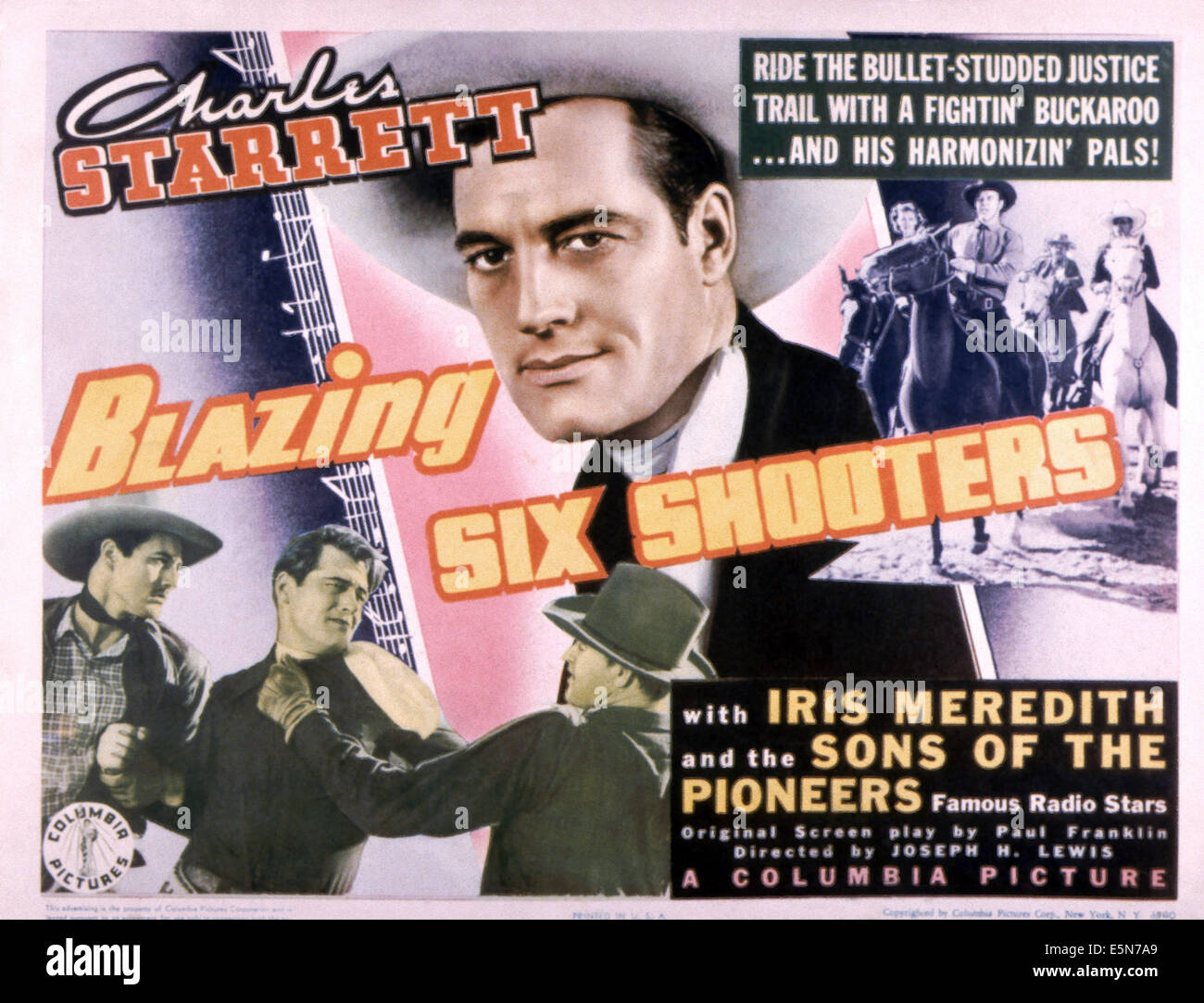 BLAZING sechs schützen, Charles Starrett (Mitte), 1940 Stockfoto