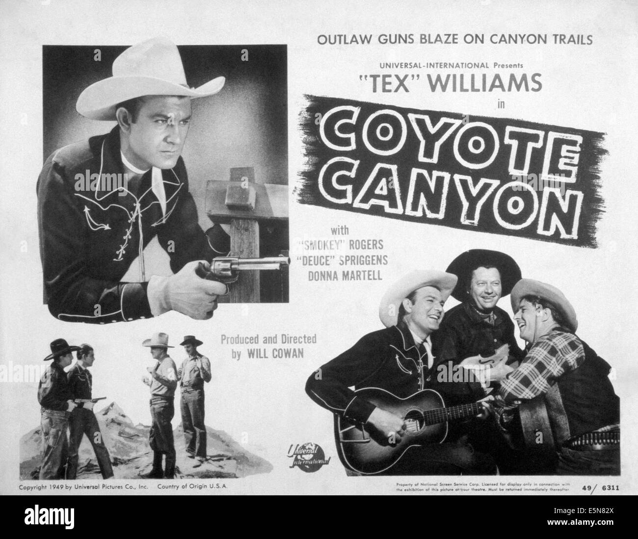 COYOTE CANYON, Tex Williams (mit Pistole und mit Gitarre), 1949 Stockfoto