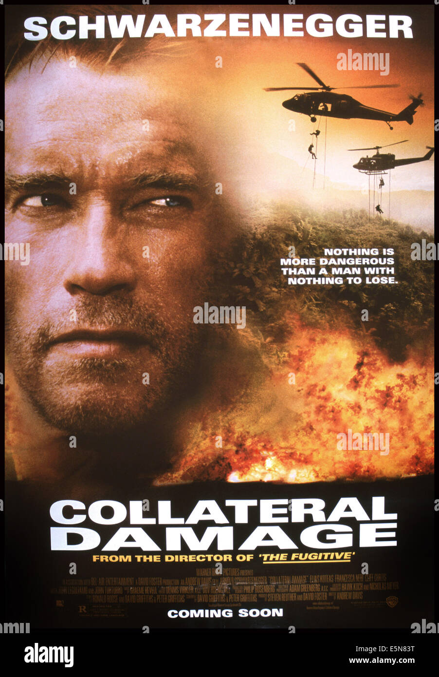 KOLLATERALE Schäden, US-Plakat, Arnold Schwarzenegger, 2002. © Warner Brothers. Höflichkeit Everett Collection. Stockfoto