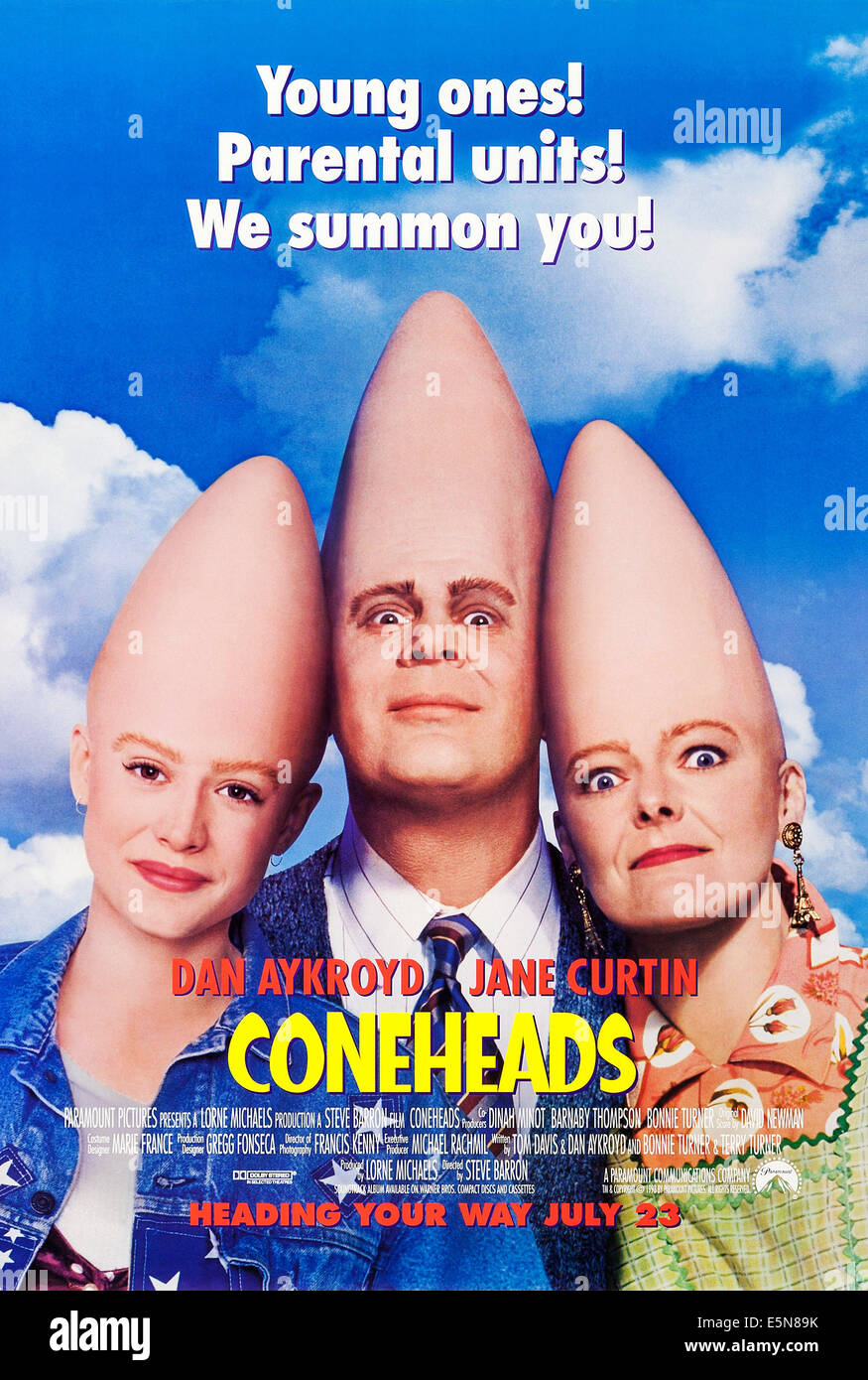 CONEHEADS, von links: Michelle Burke, Dan Aykroyd, Jane Curtin, 1993, © Paramount/Courtesy Everett Collection Stockfoto