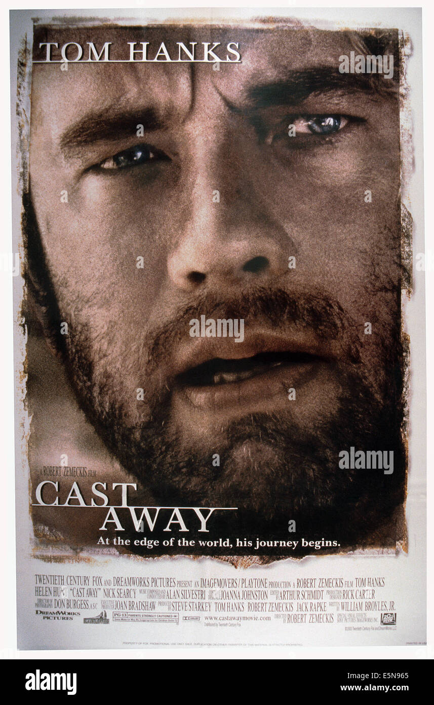 CAST AWAY, US-Plakat, Tom Hanks, 2000. © 20. Century Fox Film Corporation, TM & Copyright/Courtesy Everett Collection Stockfoto