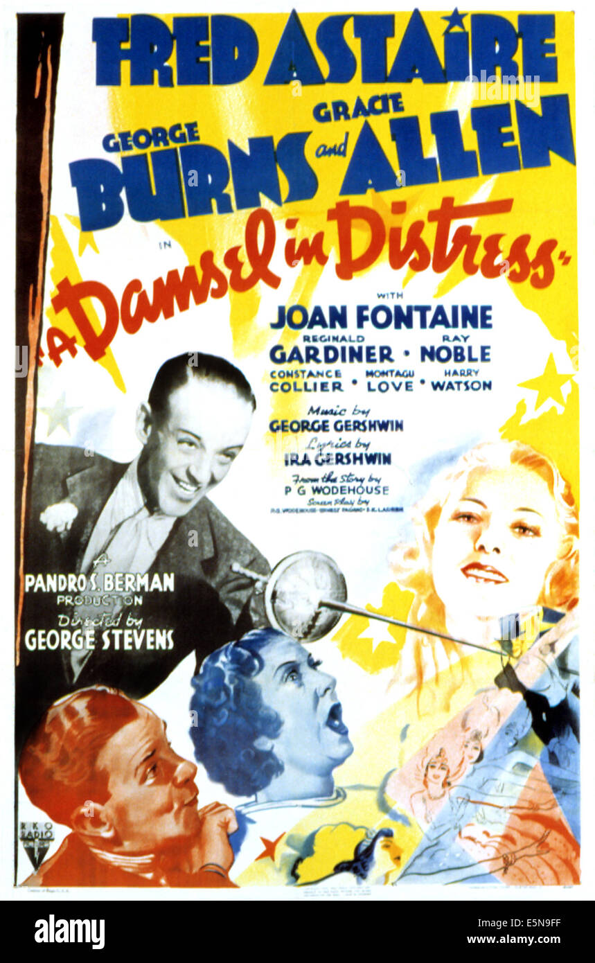 Eine Maid IN BEDRÄNGNIS, Fred Astaire, George Burns, Gracie Allen, Joan Fontaine, 1937 Stockfoto
