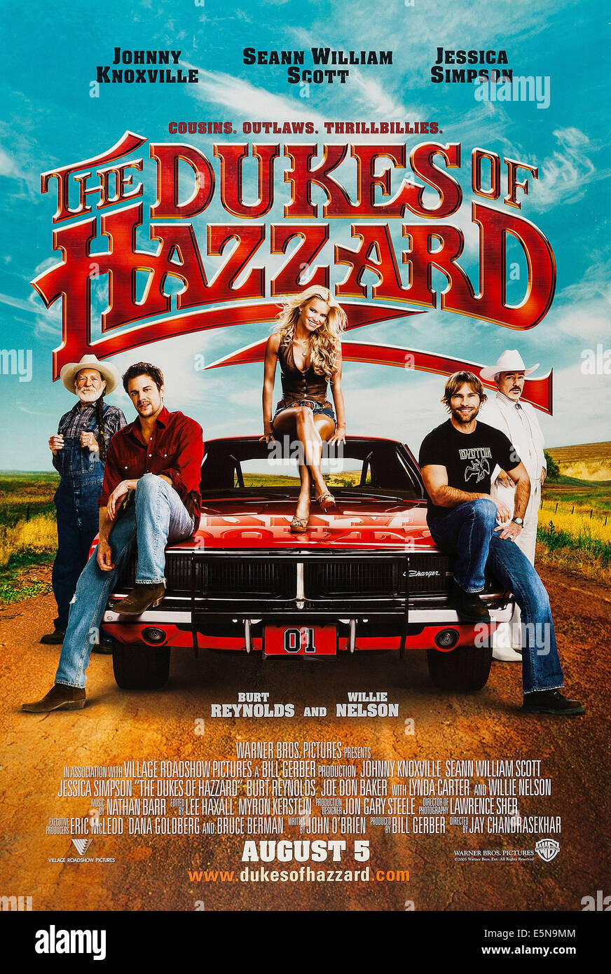 THE DUKES OF HAZZARD, US voraus Plakatkunst, von links: Willie Nelson, Johnny Knoxville, Seann William Scott, Jessica Simpson Stockfoto