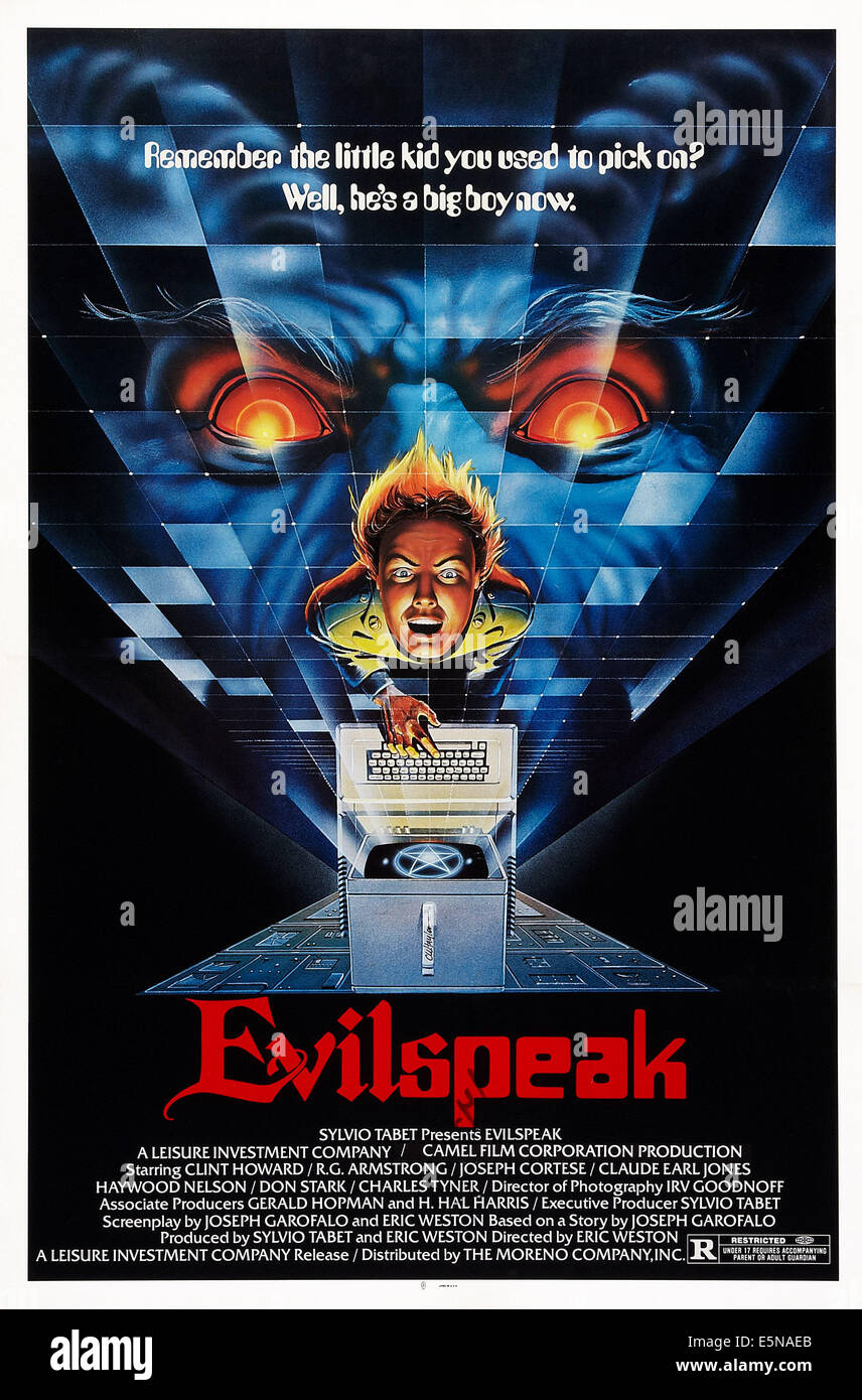 EVILSPEAK, US-Plakat, Clint Howard, 1981. © Moreno Filme/Courtesy Everett Collection Stockfoto