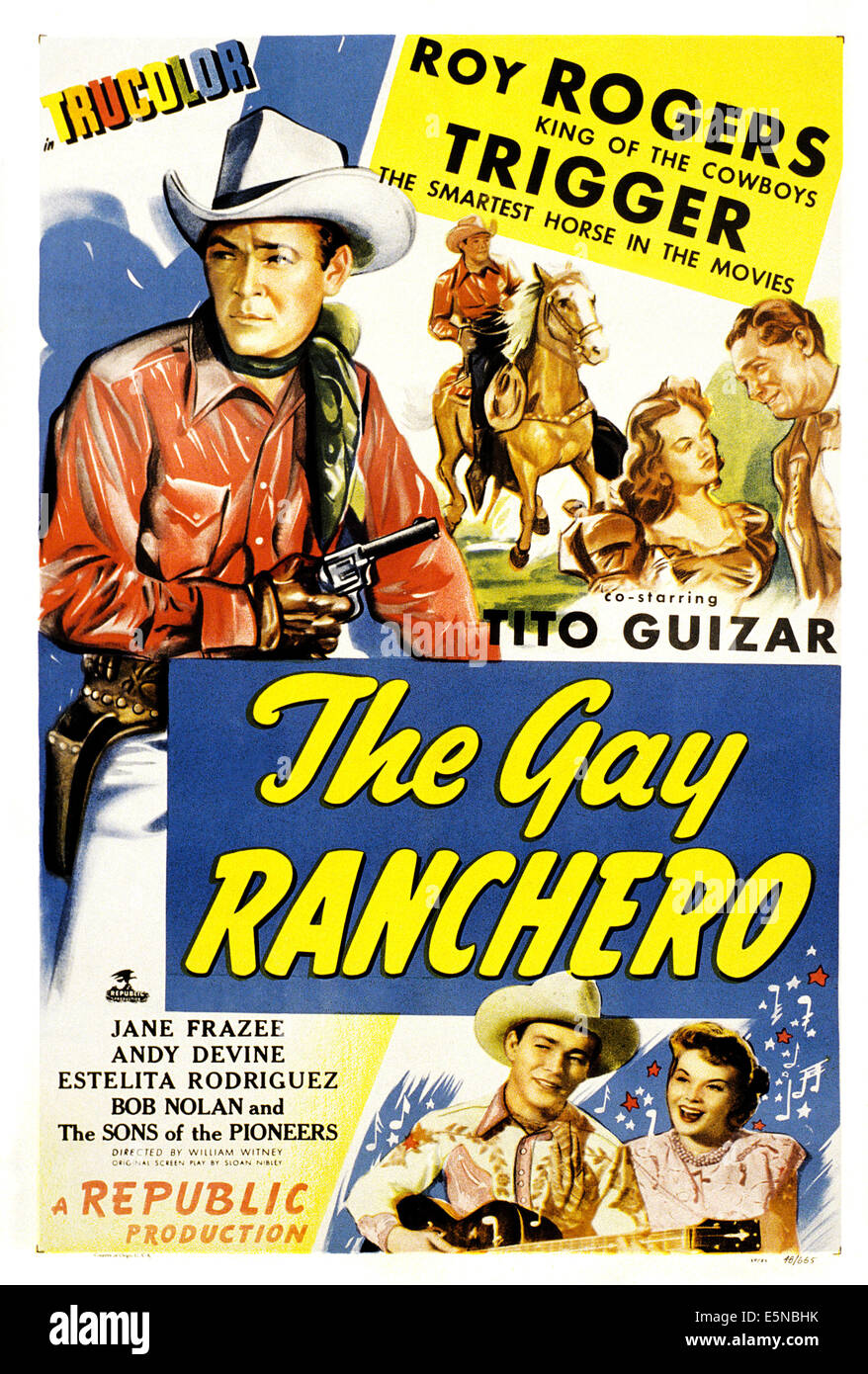 GAY RANCHERO, Roy Rogers, Trigger, Jane Frazee, 1948 Stockfoto