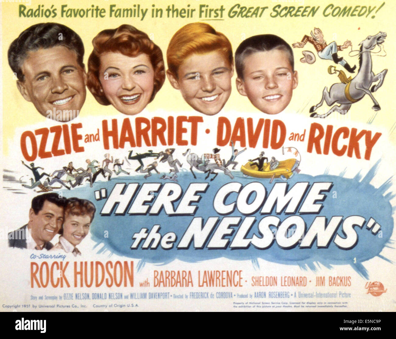 Hier kommen die NELSONS, (oben), Ozzie Nelson, Harriet Hilliard, David Nelson, Ricky Nelson, (unten), Rock Hudson, Barbara Stockfoto