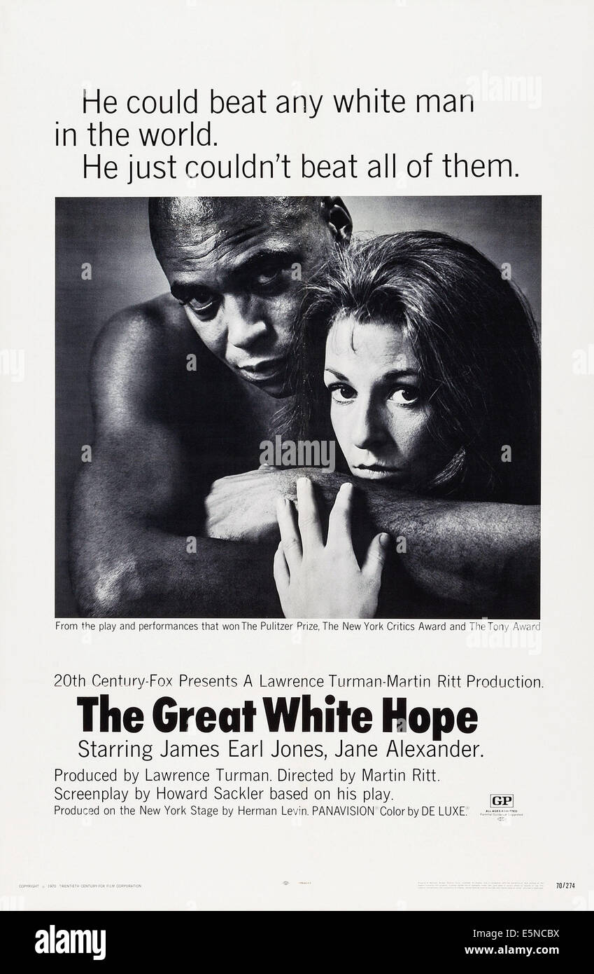 DIE große weiße Hoffnung, von links: James Earl Jones, Jane Alexander, 1970, TM & Copyright © 20th Century Fox Film Corp./Höflichkeit Stockfoto