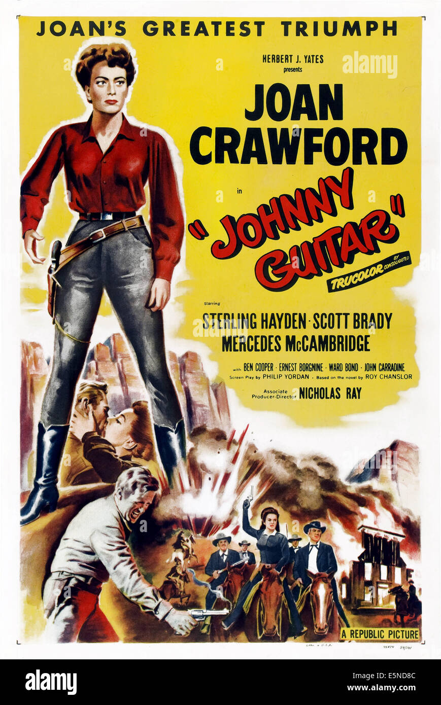 JOHNNY GUITAR, US-Plakat, Joan Crawford, Sterling Hayden, 1954. Stockfoto