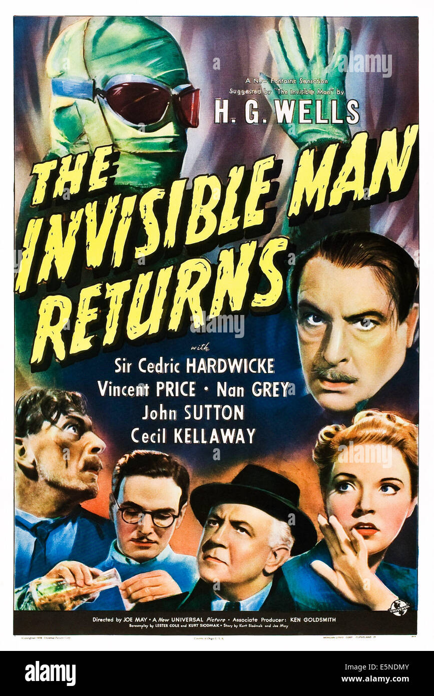 DER unsichtbare Mann kehrt, (im Uhrzeigersinn) Vincent Price, Cedric Hardwicke, Nan grau, Cecil Kellaway, John Sutton, Alan Napier, Stockfoto