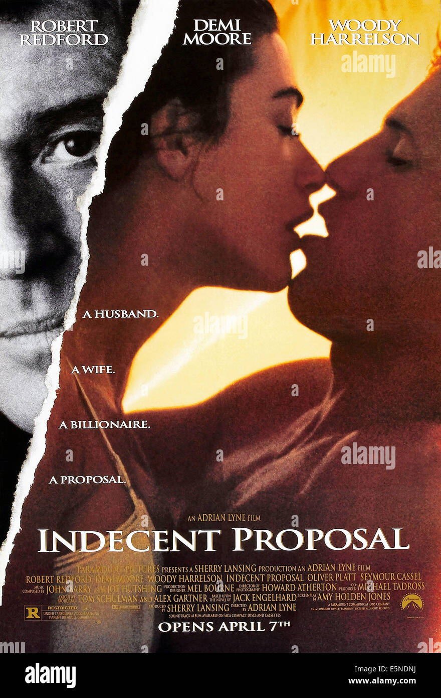 Ein unmoralisches Angebot, US voraus Plakat, von links: Robert Redford, Demi Moore und Woody Harrelson, 1993. © Paramount/Höflichkeit Stockfoto