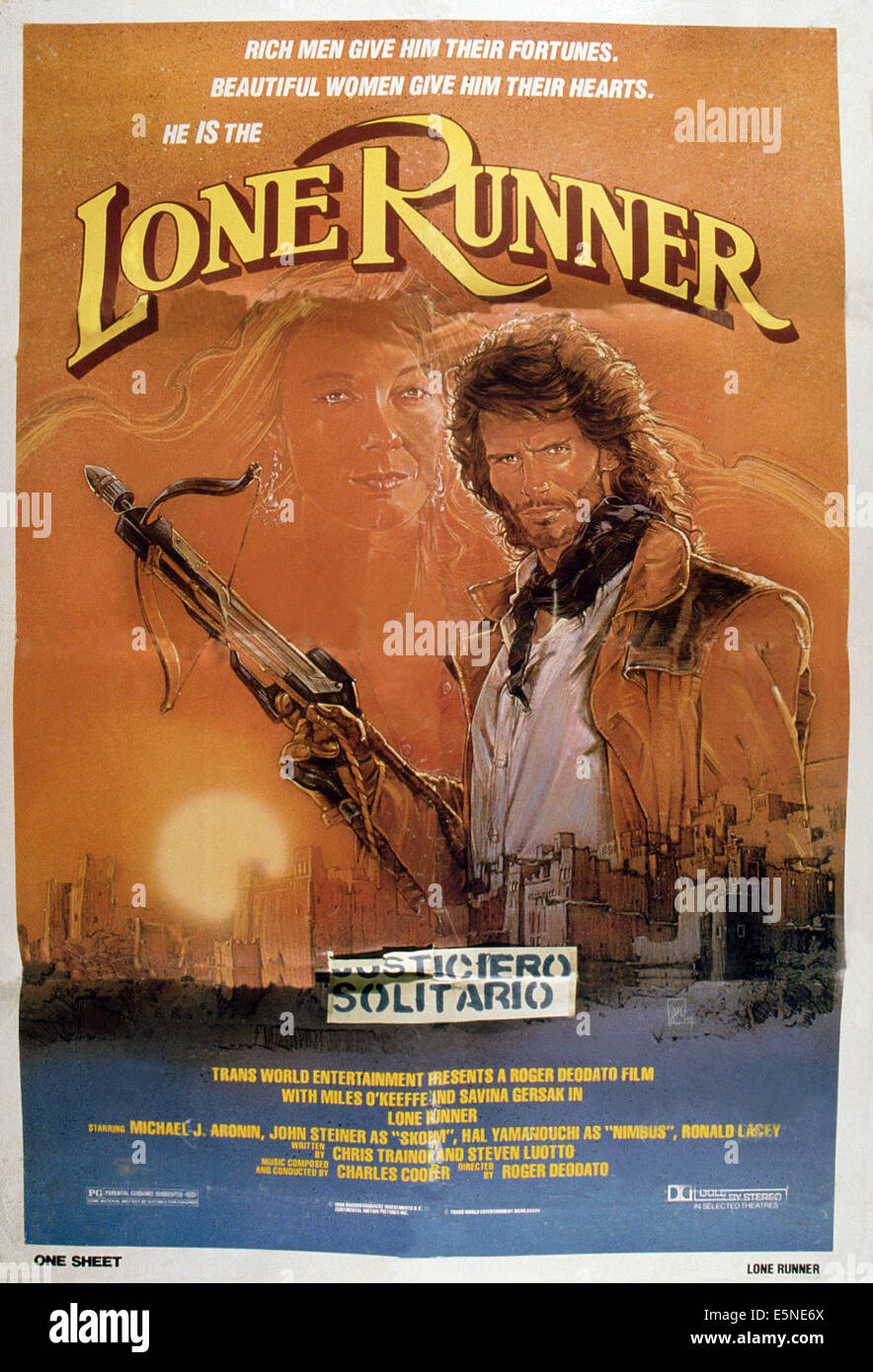 DIE einsamen Läufer, (aka LONE Läufer), Plakat, Miles O'Keeffe, 1988. © Trans World Entertainment/Courtesy Everett Collection Stockfoto