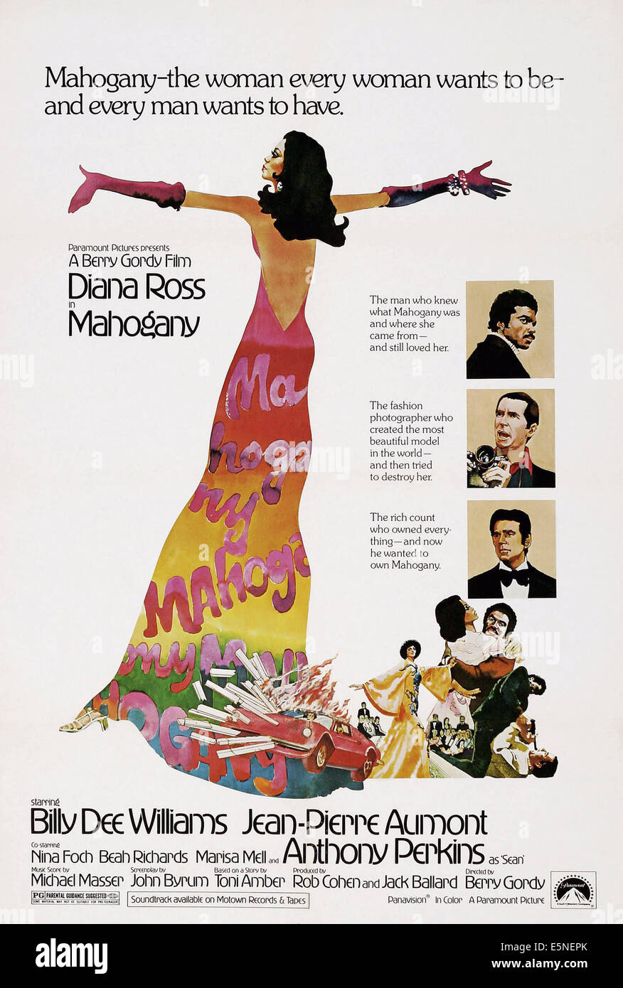 Mahagoni, US Plakatkunst, Links: Diana Ross; rechts von oben: Billy Dee Williams, Anthony Perkins, Jean-Pierre Aumont, 1975 Stockfoto