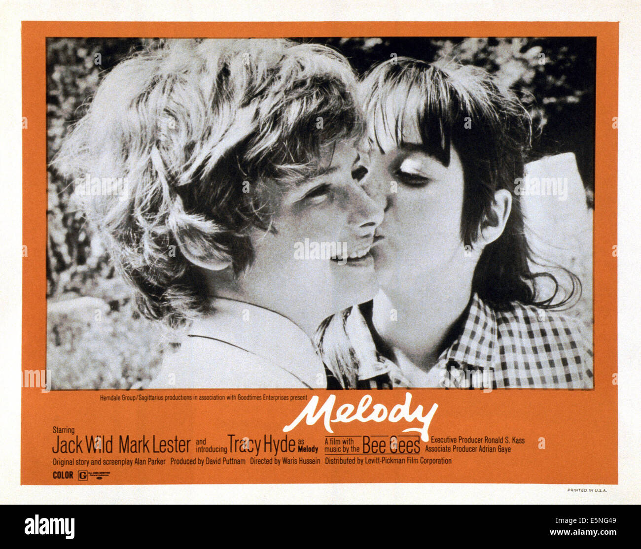 Melodie, Lobbycard, von links, Mark Lester, Tracy Hyde, 1971 Stockfoto