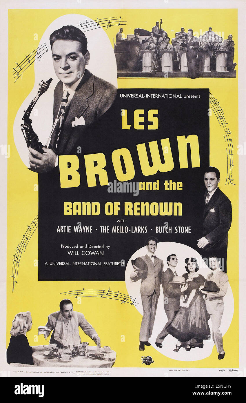 LES BROWN und seine BAND von Ruf, US-Plakat, Les Brown (oben links), 1949 Stockfoto