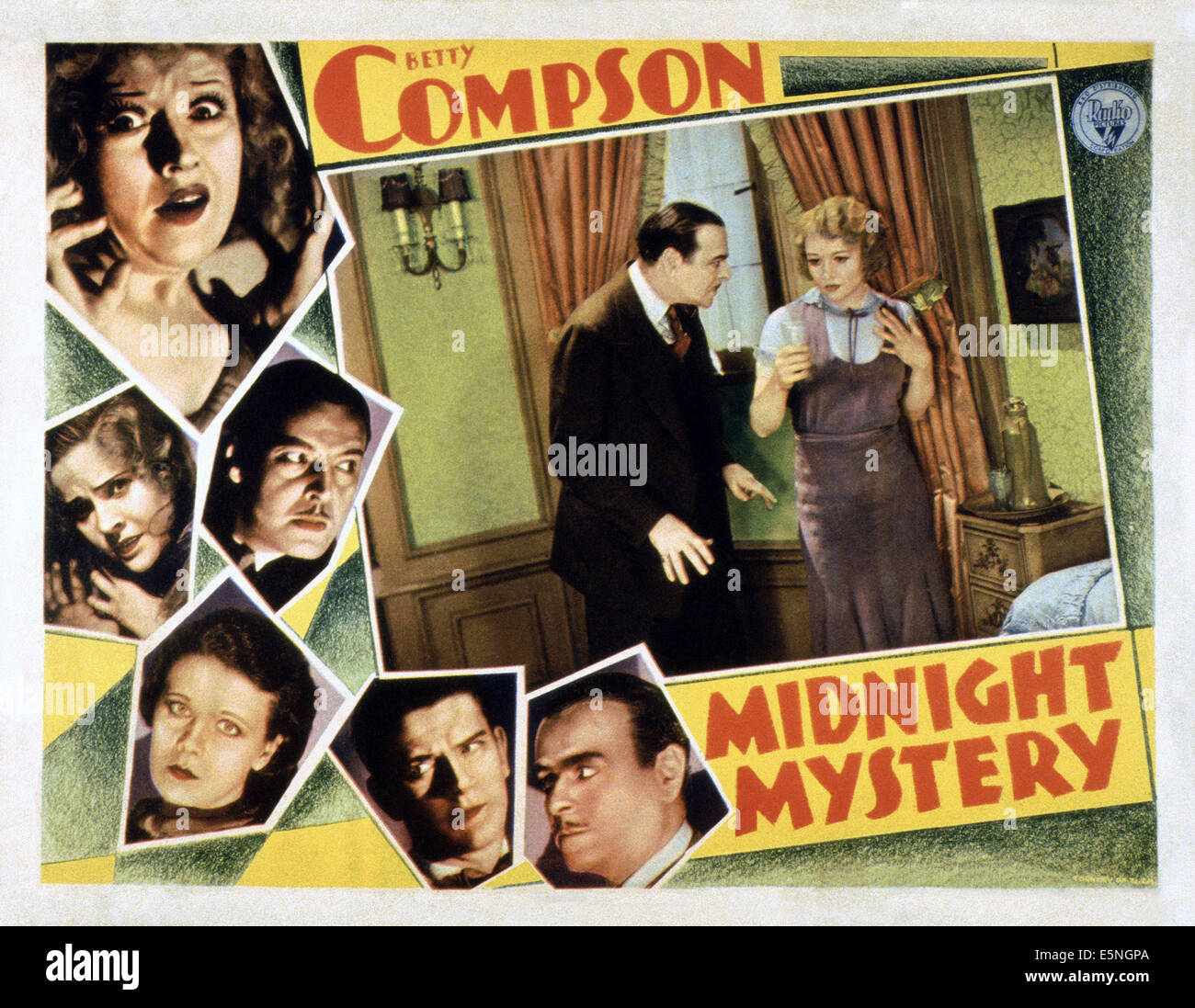 MIDNIGHT MYSTERY, US Lobbycard, Einfügen von links: Ivan Lebedeff, Betty Compson; unten links: Rita La Roy; unten rechts: Lowell Stockfoto