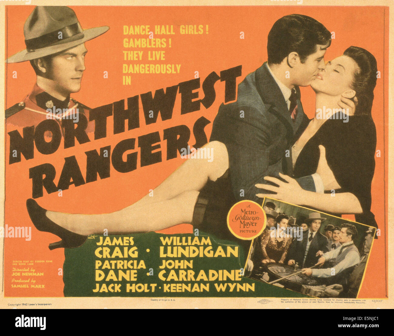 NORTHWEST RANGERS, US-Plakat, von links: William Lundigan, James Craig, Patricia Dane, 1942 Stockfoto