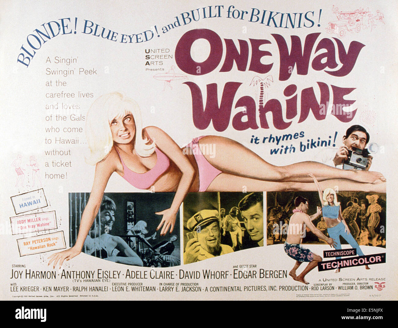 ONE WAY WAHINE, US Lobbycard, Joy Harmon (oben), 1965 Stockfoto