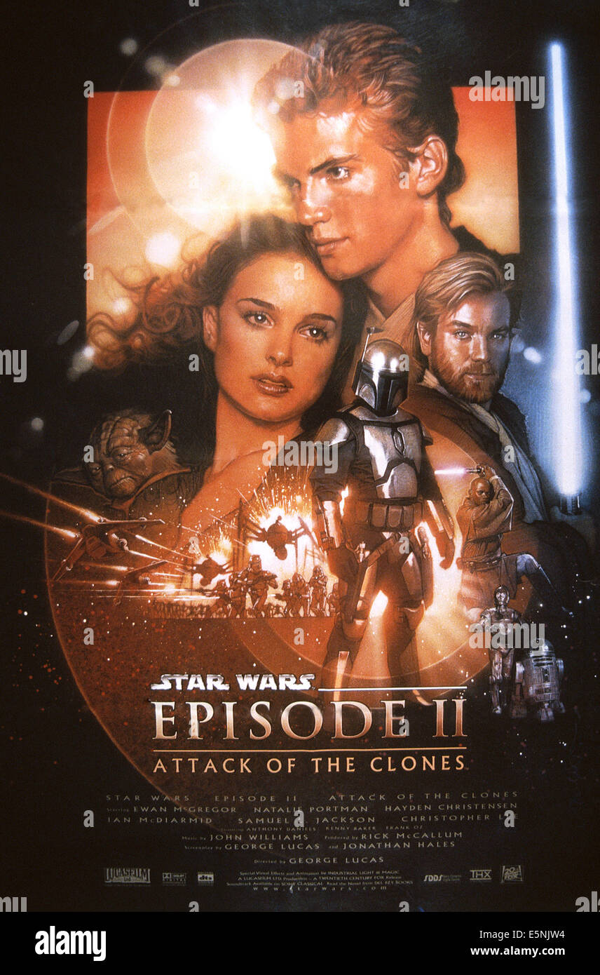 STAR WARS: EPISODE II - ATTACK OF THE CLONES, US-Plakat, von links: Natalie Portman, Hayden Christensen, Ewan McGregor, 2002 Stockfoto