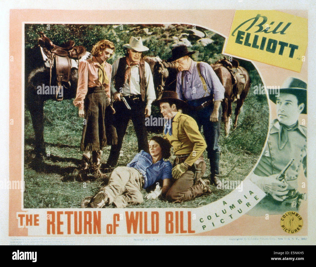 DIE Rückkehr von WILD BILL, US Lobbycard, stehend von links: Iris Meredith, George Lloyd, Edward LeSaint; auf Grund von links: Stockfoto