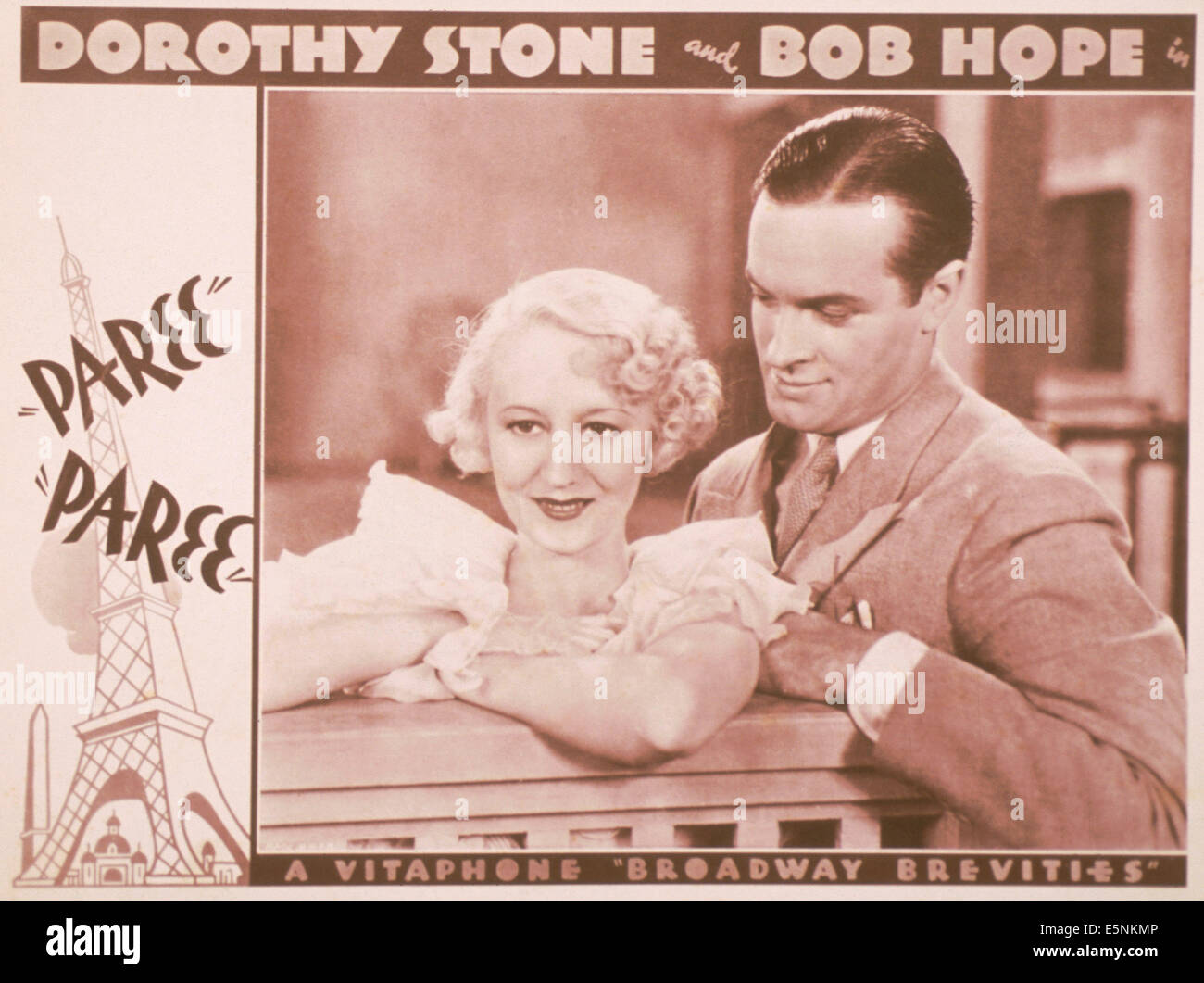 UNBEDRÄNGT, UNBEDRÄNGT, US Lobbycard, von links: Dorothy Stone, Bob Hope, 1934 Stockfoto