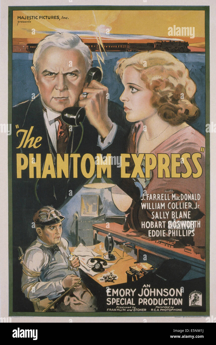 DER PHANTOM EXPRESS, US-Plakat, von links oben: Hobart Bosworth, Sally Blane, William Collier Jr. (unten), 1932 Stockfoto