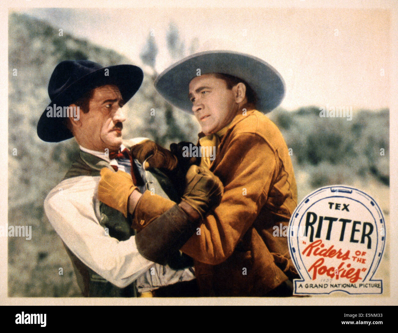 Fahrer der ROCKIES, US Lobbycard, von links: Karl König, Tex Ritter, 1937 Stockfoto