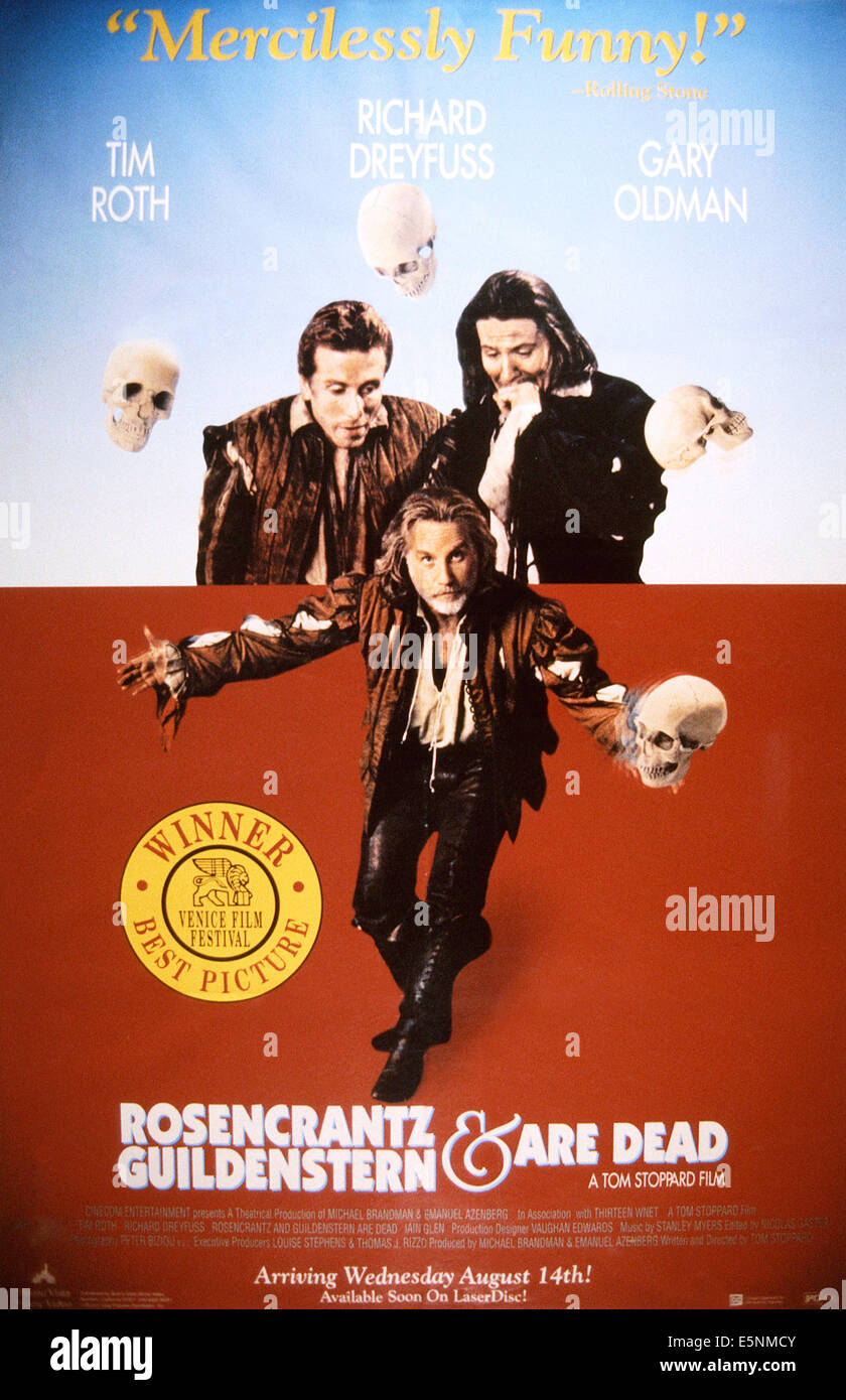 ROSENCRANTZ & GÜLDENSTERN sind tot, US-Plakat, Richard Dreyfuss (vorne), hinten von links: Tim Roth, Gary Oldman, 1990, © Stockfoto