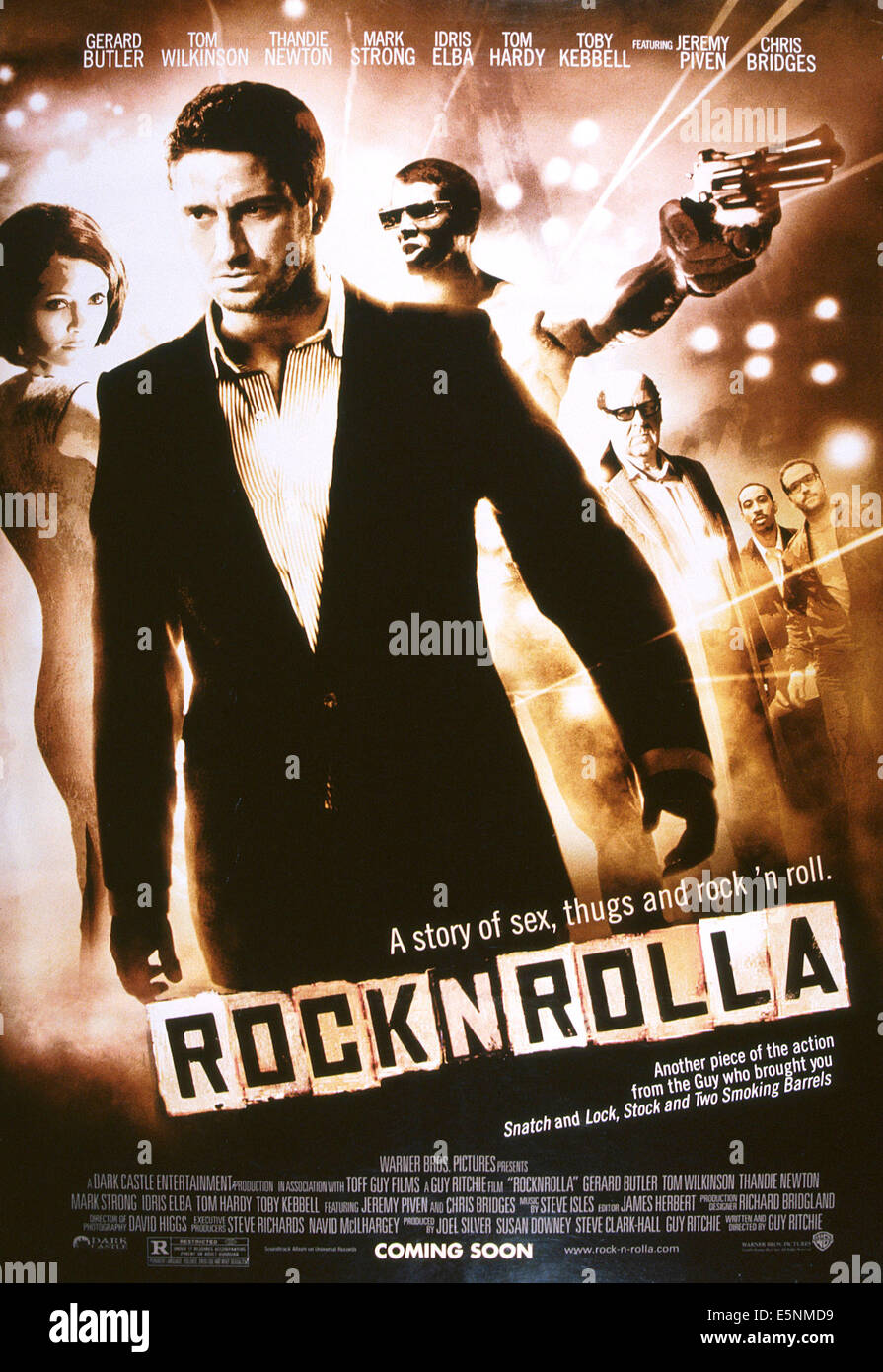 ROCKNROLLA, US-Plakat, von links: Gerard Butler, Toby Kebbell, Tom Wilkinson, Thandie Newton, Ludacris, Jeremy Piven, 2008 Stockfoto