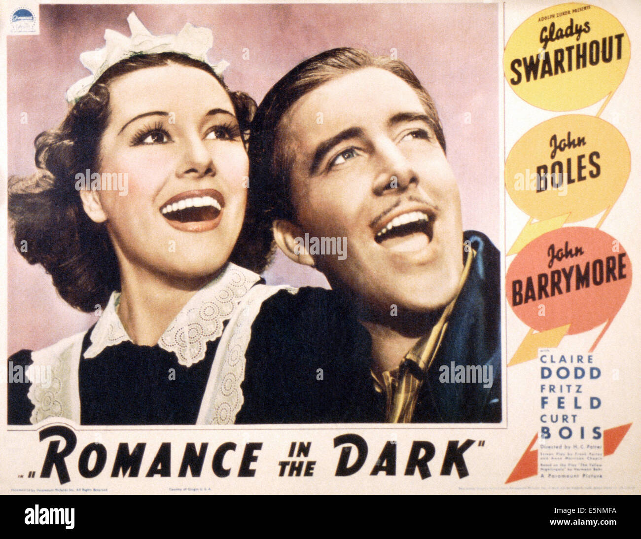 ROMANCE IN THE DARK, US Lobbycard, von links: Gladys Swarthout, John Boles, 1938 Stockfoto