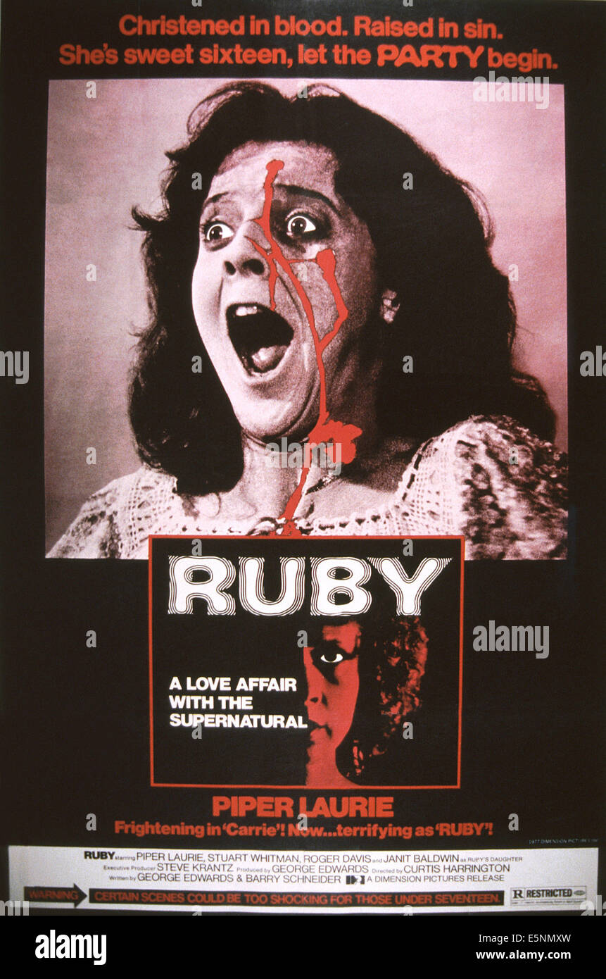 RUBY, US-Plakat, von oben: Janit Baldwin, Piper Laurie, 1977 Stockfoto