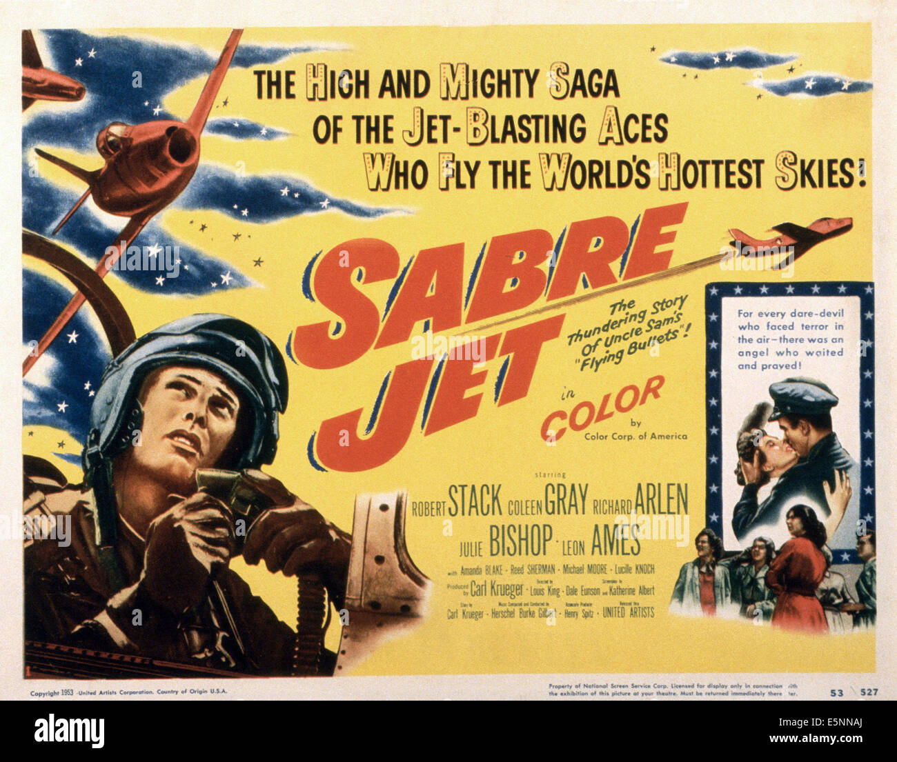SABRE JET, US-Plakat, Robert Stack (links), 1953 Stockfoto