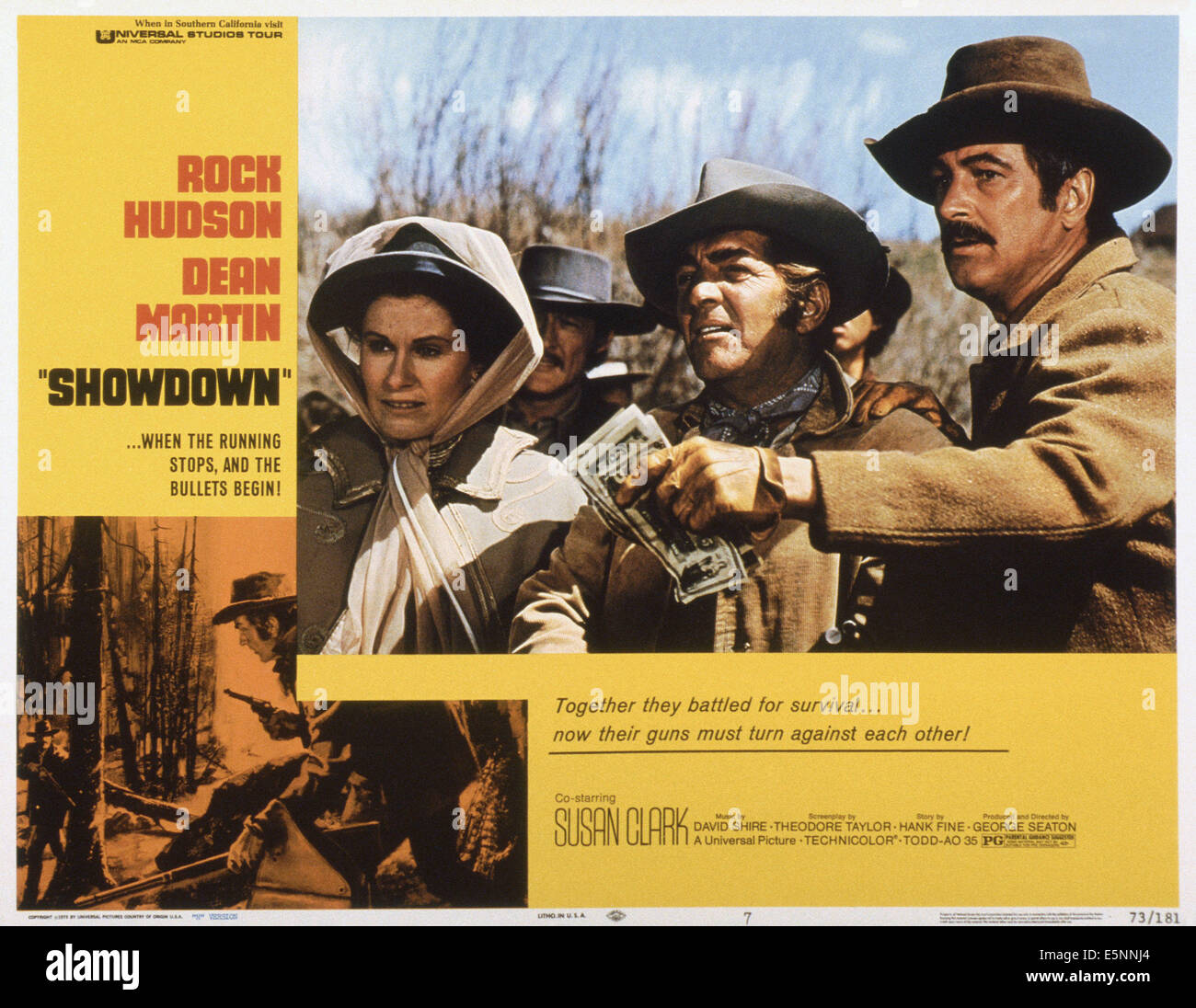 SHOWDOWN, US Lobbycard, von links: Susan Clark, Dean Martin, Rock Hudson, 1973 Stockfoto