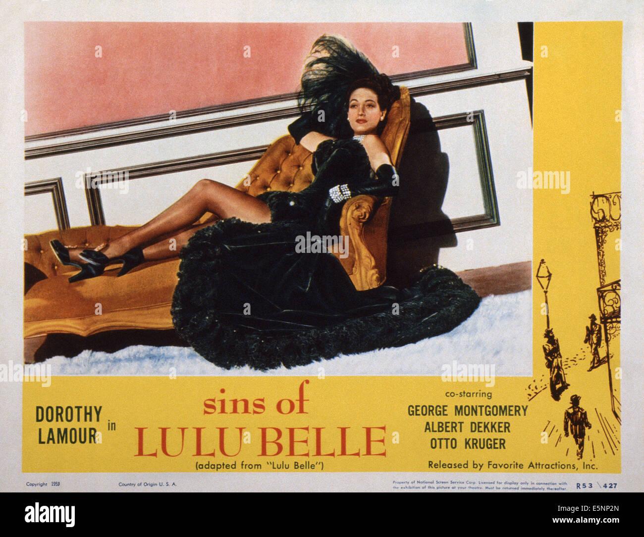 Sünden der LULU BELLE, (aka LULU BELLE), US-Lobbycard, Dorothy Lamour, 1953 (Wiederveröffentlichung) Stockfoto