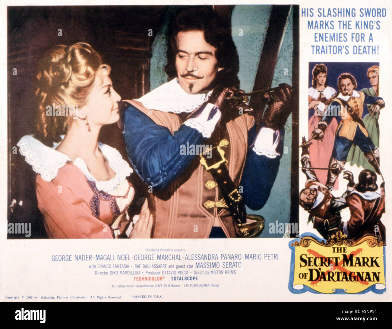 DIE geheime MARK von d ' Artagnan, (aka IL COLPO SEGRETO DI d ' Artagnan), US-Lobbycard), von links: Magali Noel, George Nader, 1962 Stockfoto
