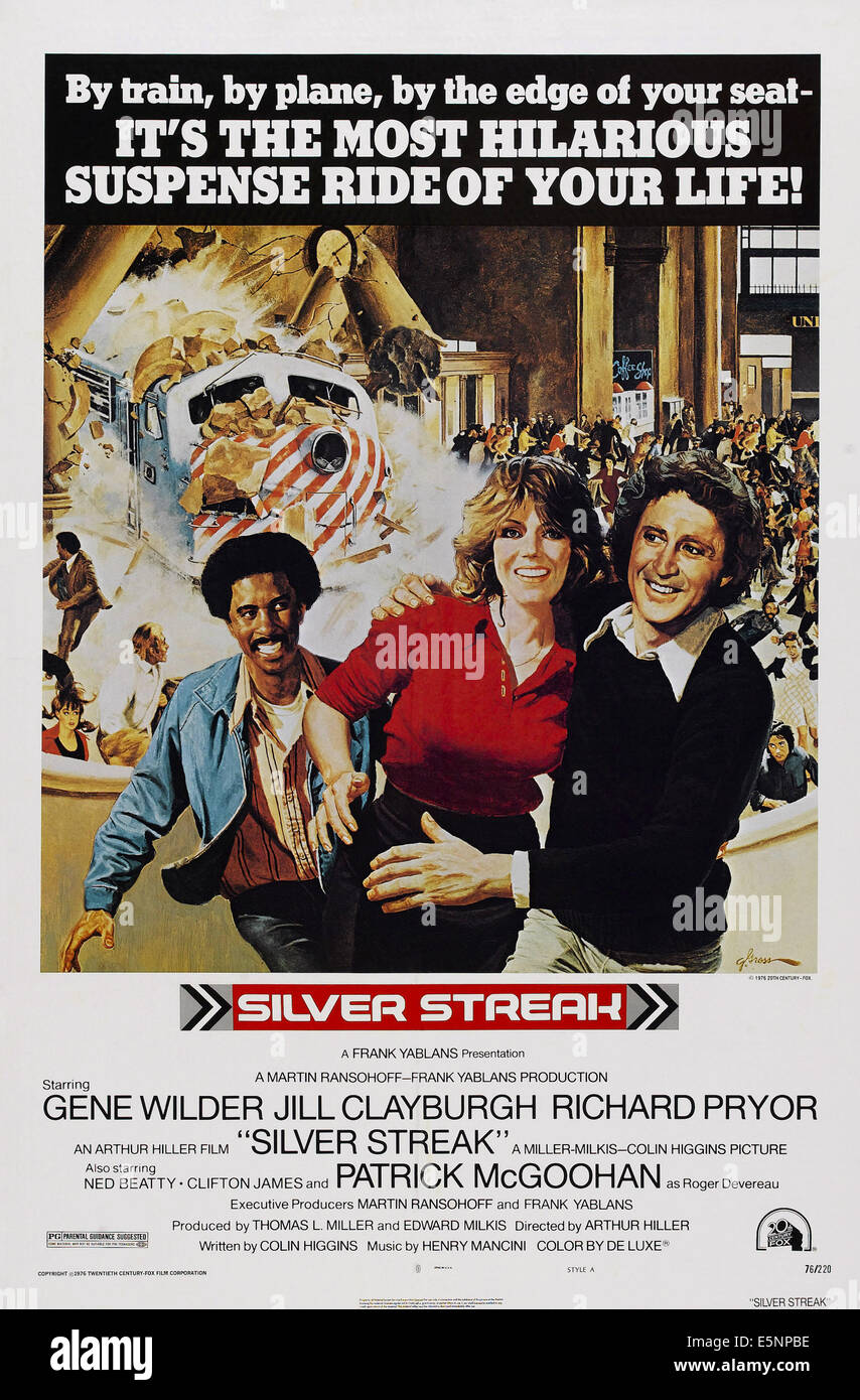 SILVER STREAK, US Plakatkunst, von links: Richard Pryor, Jill Clayburgh, Gene Wilder, 1976, TM & Copyright © 20th Century Fox Stockfoto