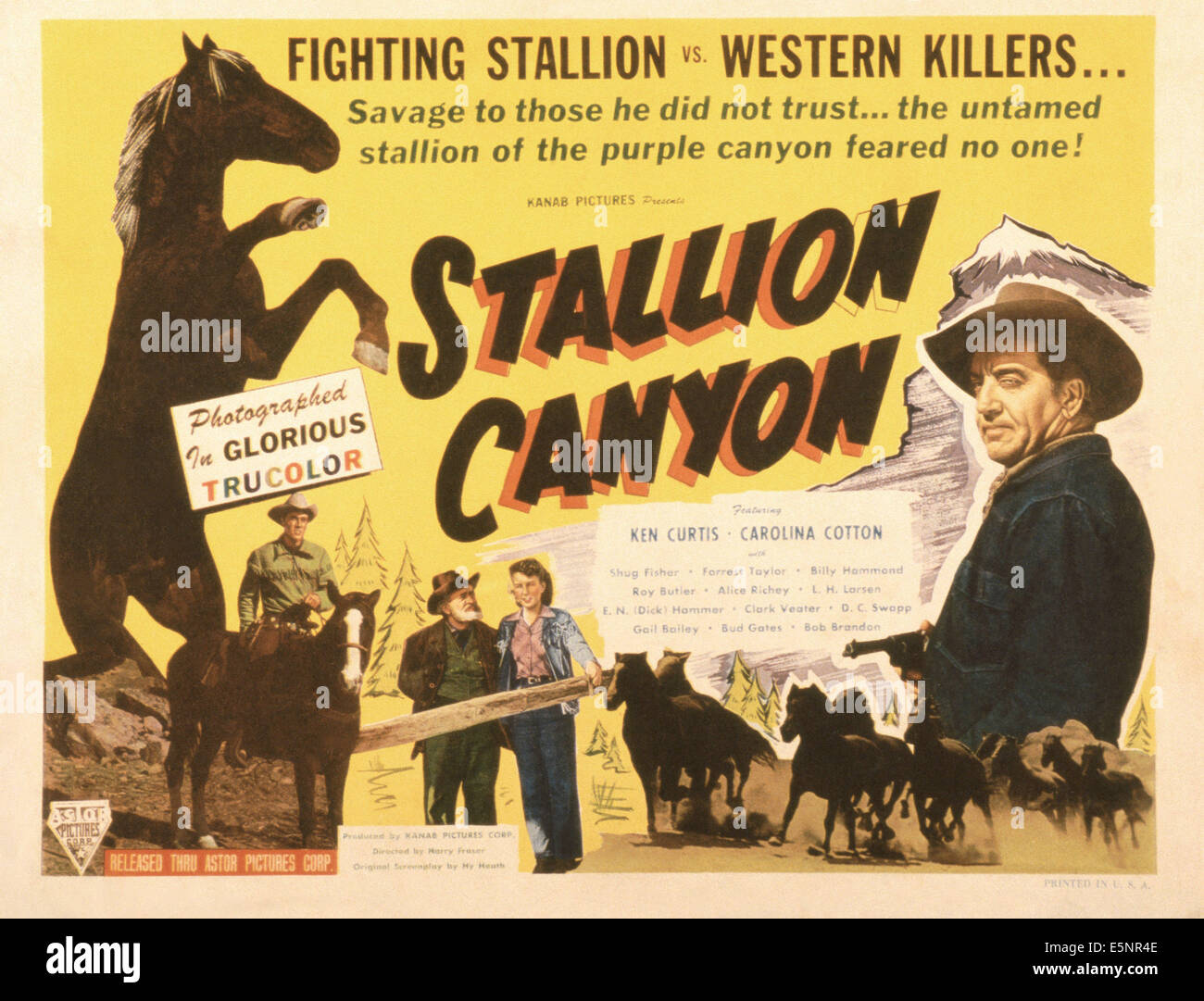 Hengst-CANYON, US-Plakat, Ken Curtis (Pferd), Forrest Taylor (rechts), 1949 Stockfoto