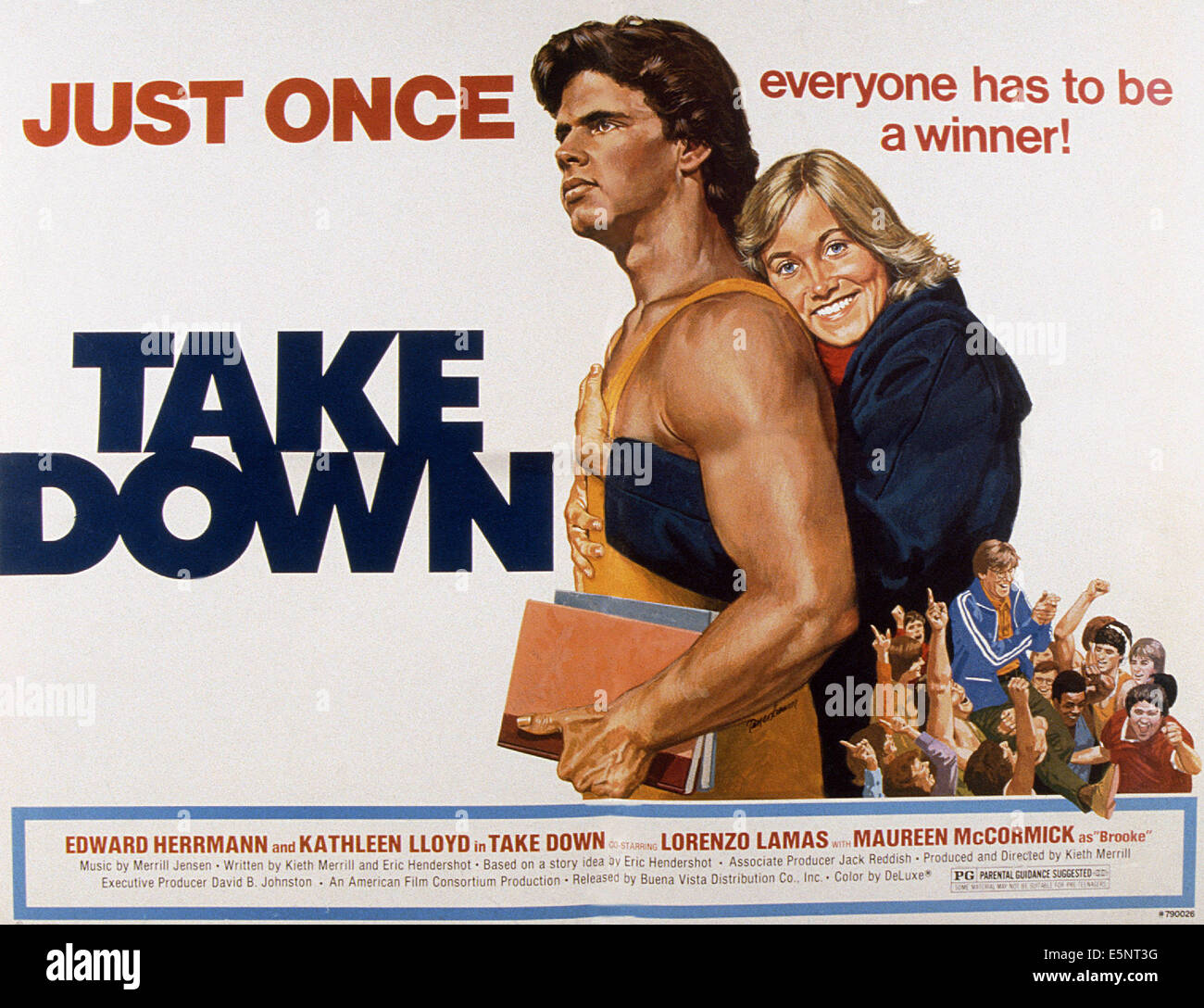 TAKE DOWN, US-Plakat, von links: Lorenzo Lamas, Maureen McCormick, 1979, © Buena Vista/Courtesy Everett Collection Stockfoto