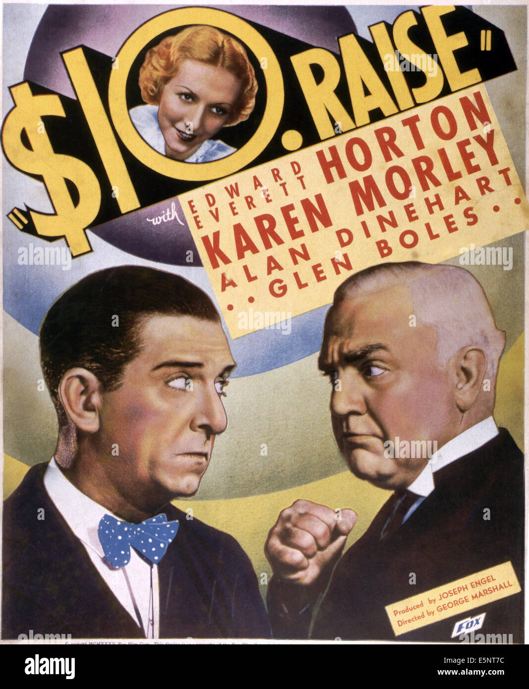 $10 erhöhen, US-Plakat, von Angesicht zu Angesicht von links: Edward Everett Horton, Berton Churchill, Karen Morley (oben), 1935, TM & Copyright Stockfoto