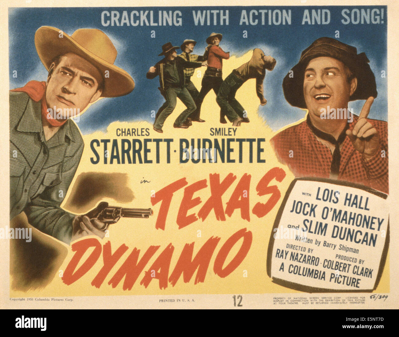 TEXAS-DYNAMO, US-Plakat, von links: Charles Starrett, Smiley Burnette, 1950 Stockfoto