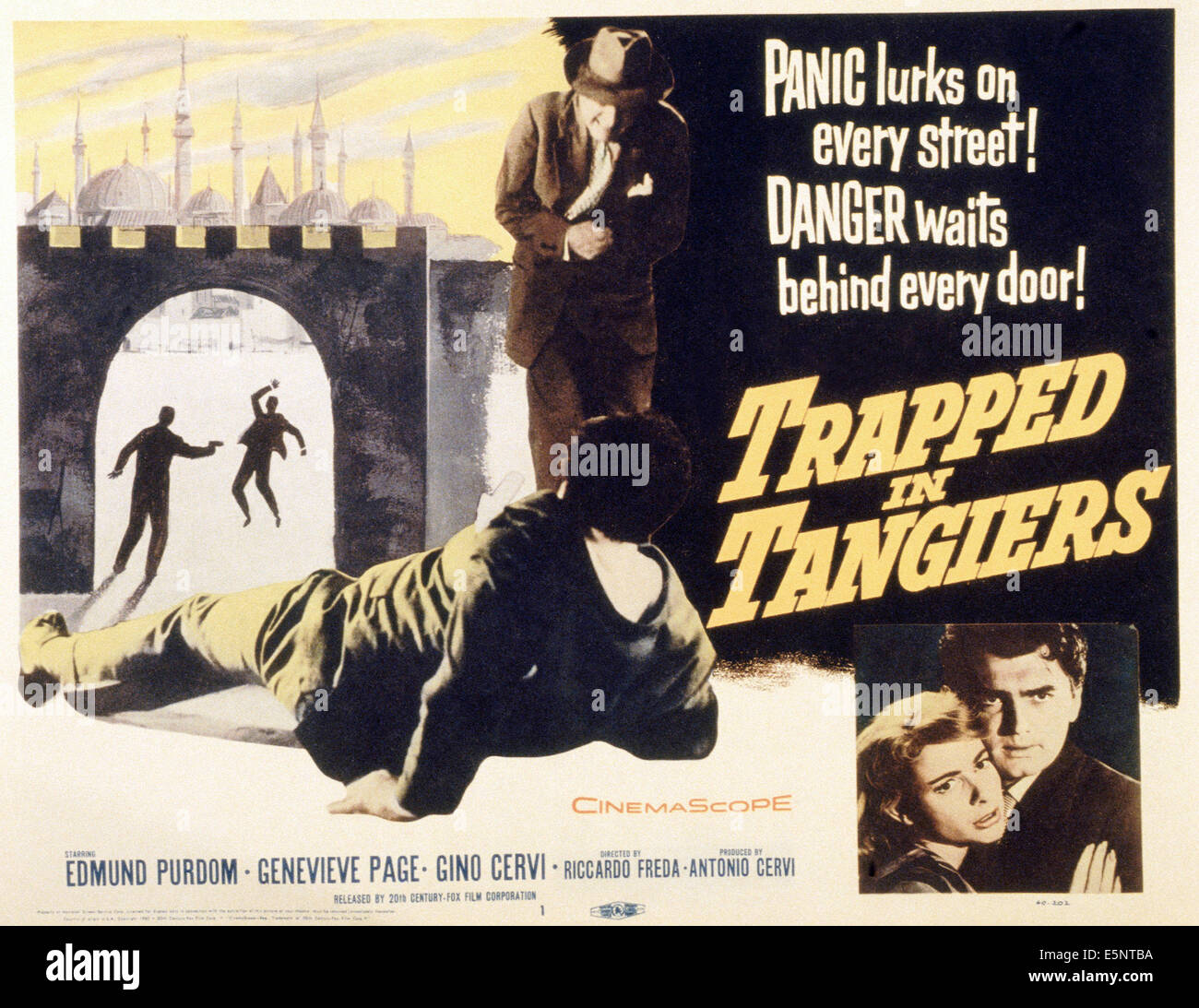GEFANGEN IN Tanger, US-Plakat, unten von links: Geneviève Page, Edmund Purdom, 1957, TM & Copyright © 20. Century Fox Film Stockfoto