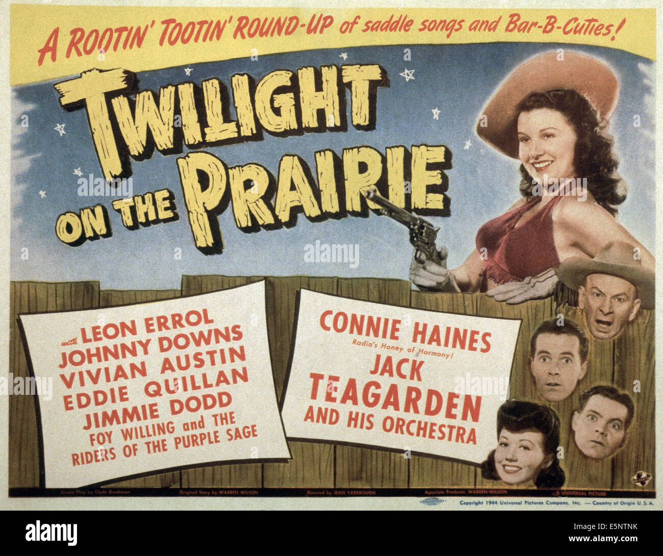 Dämmerung ON THE PRAIRIE, US-Plakat, von oben: Vivian Austin, Leon Errol, Johnny Downs, Eddie Quillan, Connie Haines, 1944 Stockfoto