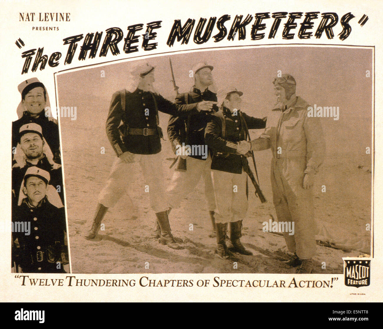 DIE drei Musketiere, US Lobbycard, Einfügen von links: Jack Mulhall, Ralph Bushman, Raymond Hatton, John Wayne, 1933 Stockfoto