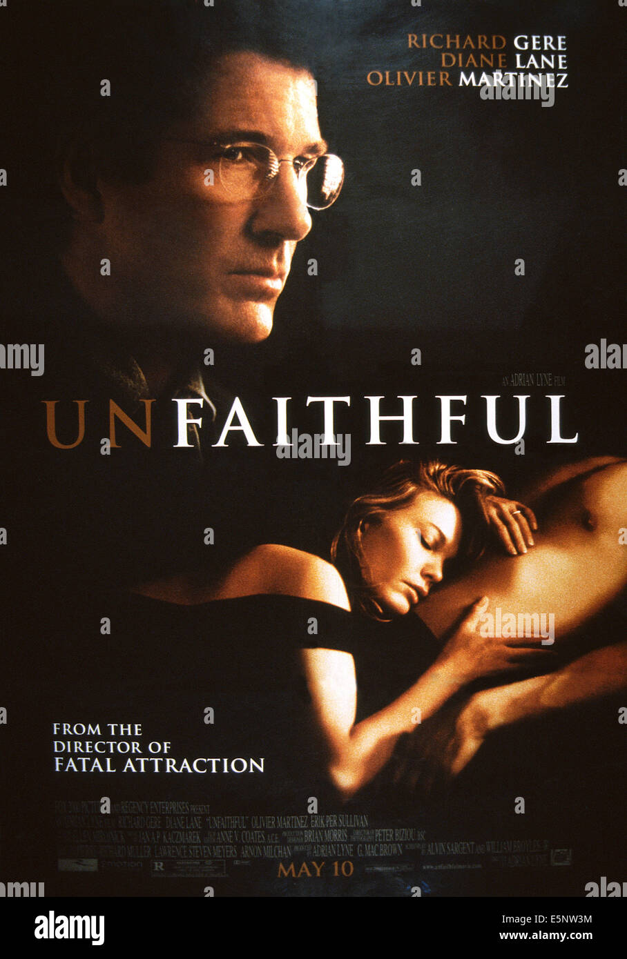UNFAITHFUL, US Plakatkunst, von links: Richard Gere, Diane Lane, Olivier Martinez, 2002, TM & Copyright © 20. Century Fox Film Stockfoto