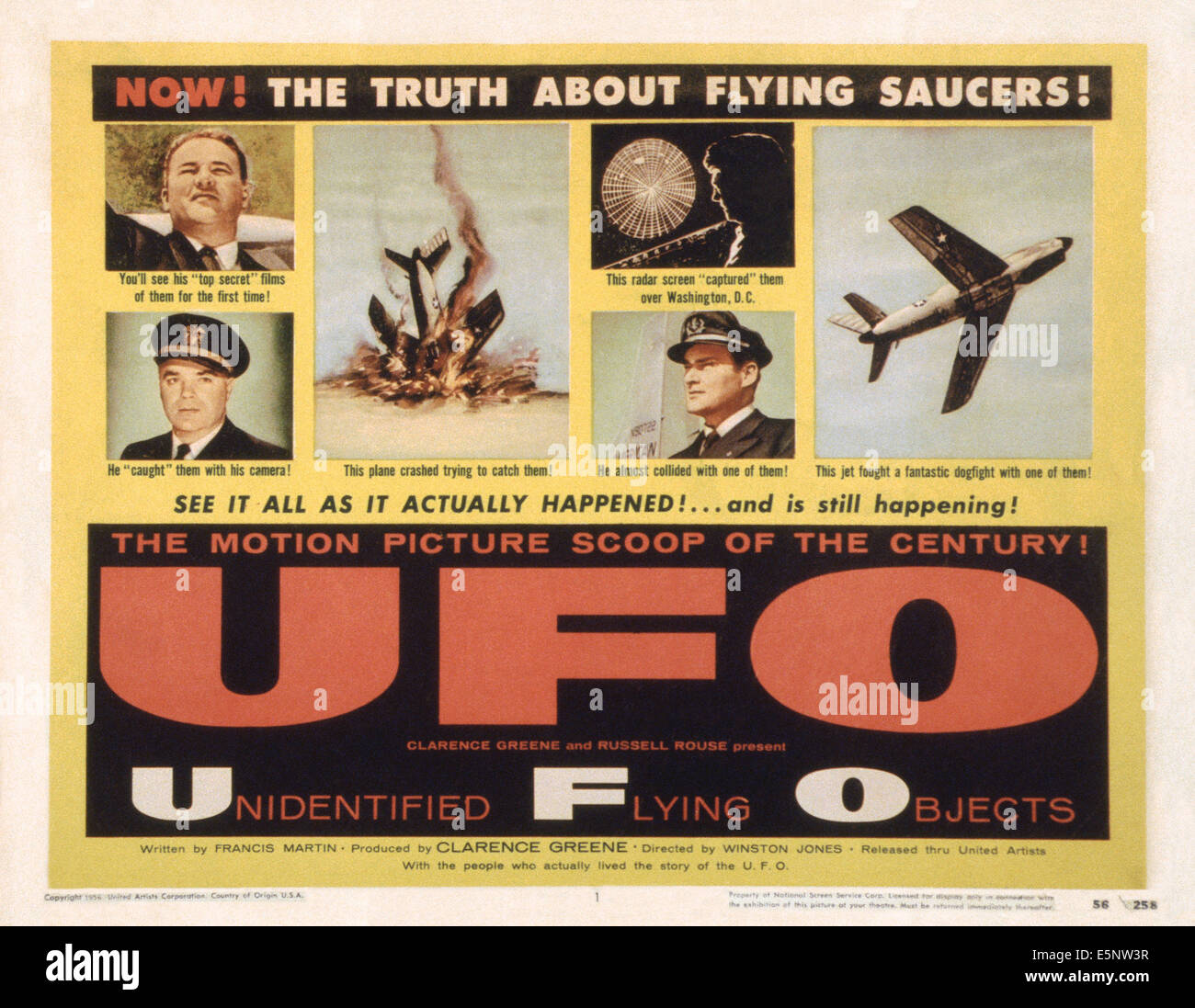 Nicht identifizierte fliegende Objekte: Die wahre Geschichte der fliegende UNTERTASSEN, US Lobbycard, Nicholas Mariana (oben links), Delbert C. Newhouse Stockfoto