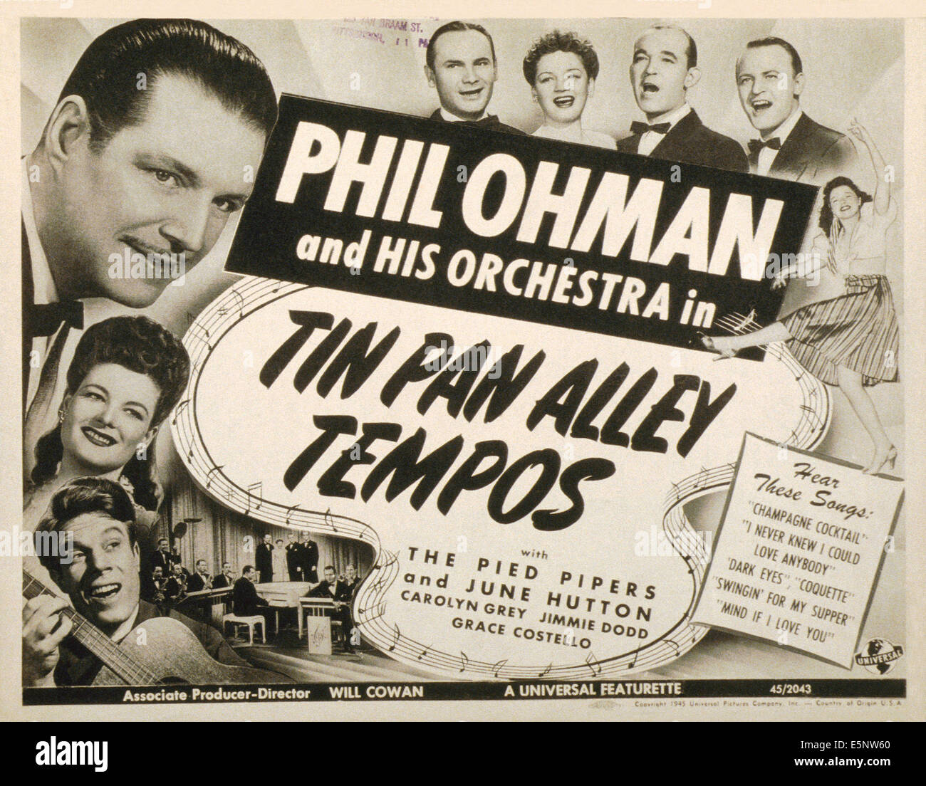 TIN PAN ALLEY Tempi, US Lobbycard, Phil Ohman (oben links), 1945 Stockfoto