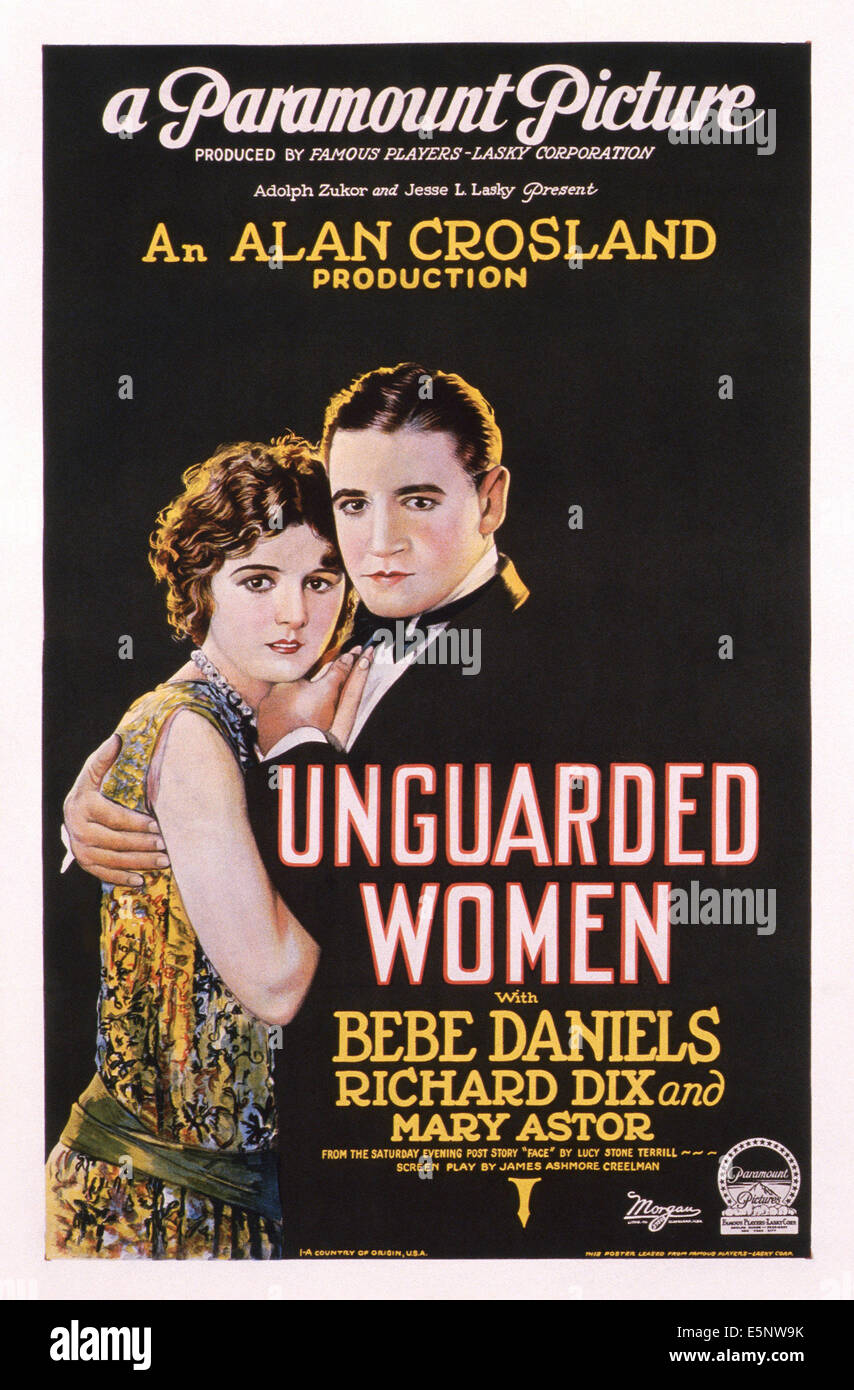 UNBEWACHTEN Frauen, US-Plakat-Kunst, von links: Bebe Daniels, Richard Dix, 1924 Stockfoto